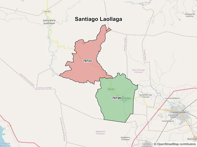 Mapa de códigos postales de Santiago Laollaga, Oaxaca