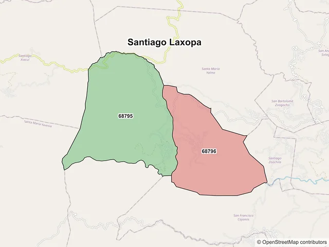 Mapa de códigos postales de Santiago Laxopa, Oaxaca