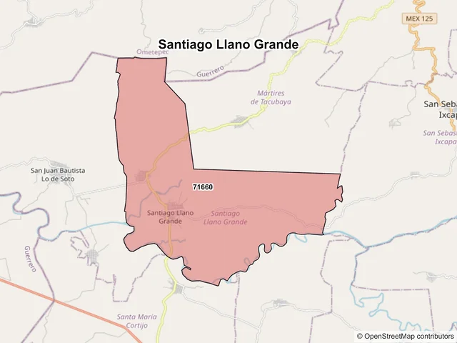 Mapa de códigos postales de Santiago Llano Grande, Oaxaca