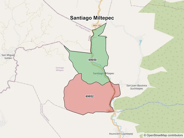 Mapa de códigos postales de Santiago Miltepec, Oaxaca