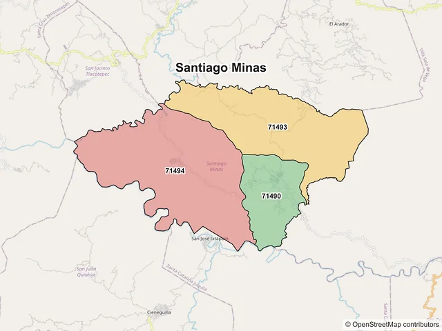 Mapa de códigos postales de Santiago Minas, Oaxaca