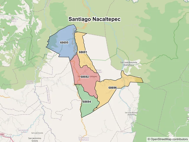 Mapa de códigos postales de Santiago Nacaltepec, Oaxaca