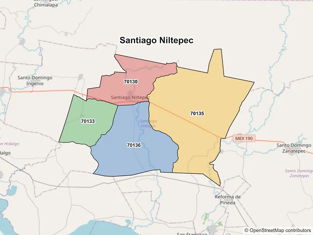Mapa de códigos postales de Santiago Niltepec, Oaxaca