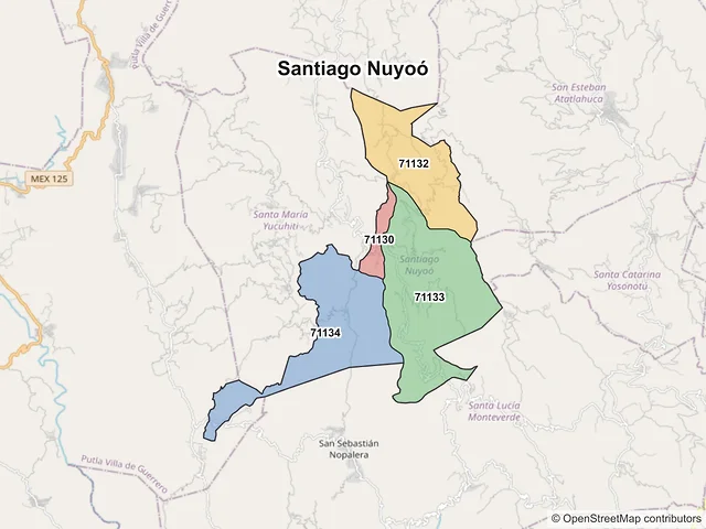 Mapa de códigos postales de Santiago Nuyoó, Oaxaca