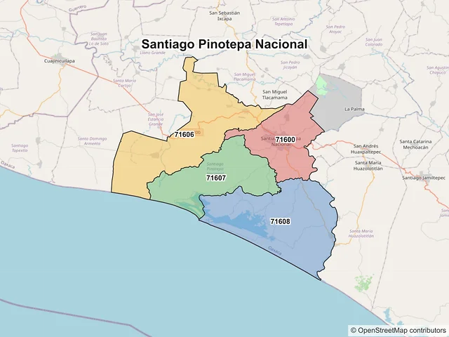 Mapa de códigos postales de Santiago Pinotepa Nacional, Oaxaca