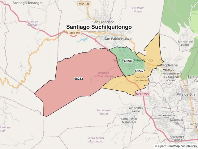 Mapa de códigos postales de Santiago Suchilquitongo, Oaxaca