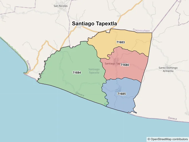 Mapa de códigos postales de Santiago Tapextla, Oaxaca