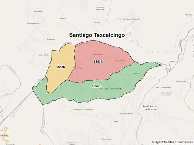 Mapa de códigos postales de Santiago Texcalcingo, Oaxaca