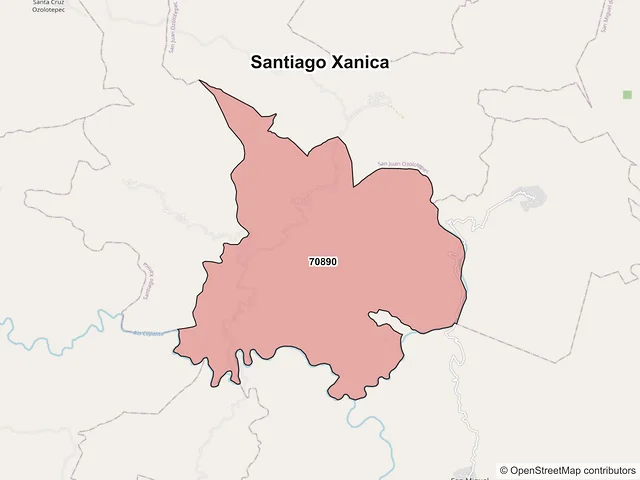Mapa de códigos postales de Santiago Xanica, Oaxaca