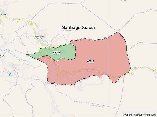 Mapa de códigos postales de Santiago Xiacuí, Oaxaca