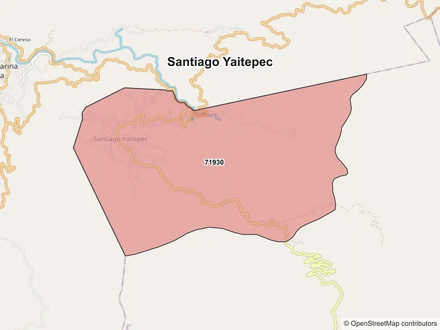 Mapa de códigos postales de Santiago Yaitepec, Oaxaca