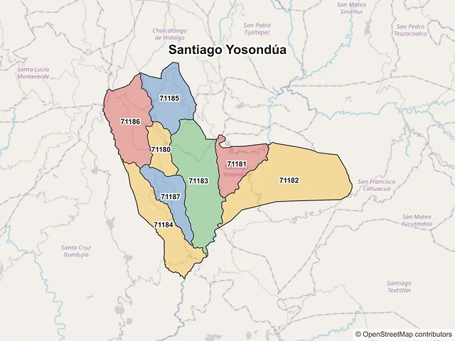 Mapa de códigos postales de Santiago Yosondúa, Oaxaca