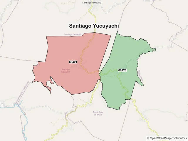 Mapa de códigos postales de Santiago Yucuyachi, Oaxaca