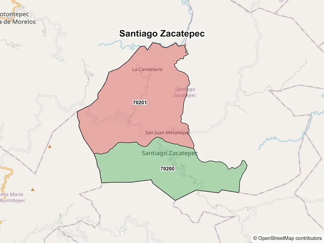Mapa de códigos postales de Santiago Zacatepec, Oaxaca