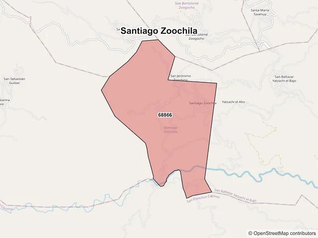 Mapa de códigos postales de Santiago Zoochila, Oaxaca