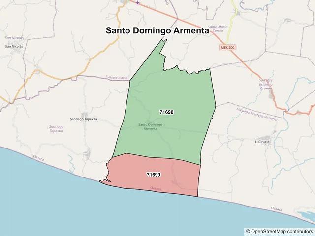 Mapa de códigos postales de Santo Domingo Armenta, Oaxaca