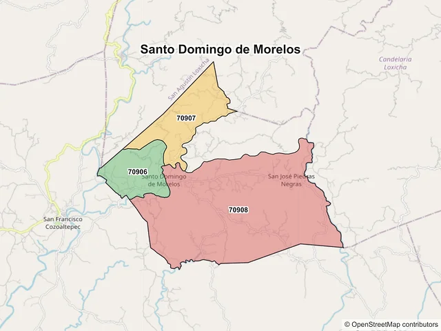 Mapa de códigos postales de Santo Domingo de Morelos, Oaxaca