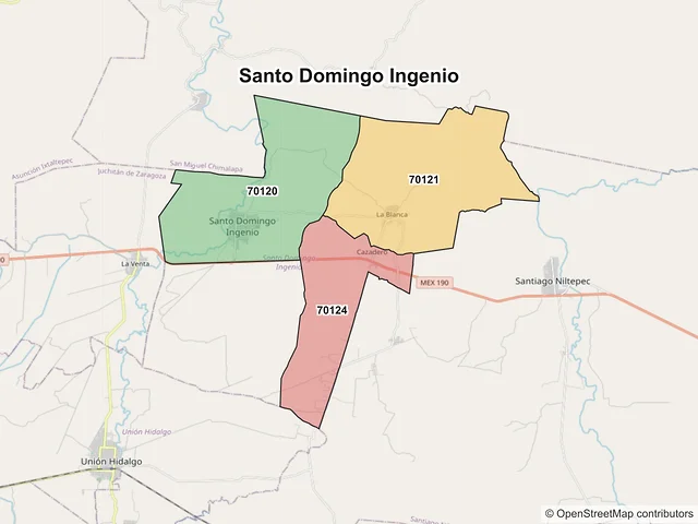 Mapa de códigos postales de Santo Domingo Ingenio, Oaxaca