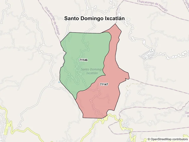 Mapa de códigos postales de Santo Domingo Ixcatlán, Oaxaca