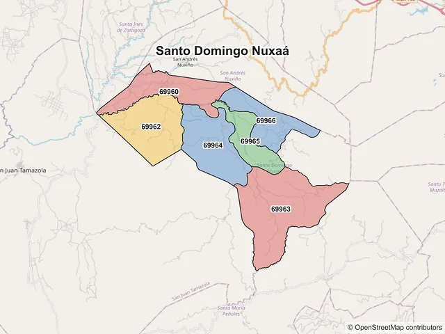 Mapa de códigos postales de Santo Domingo Nuxaá, Oaxaca