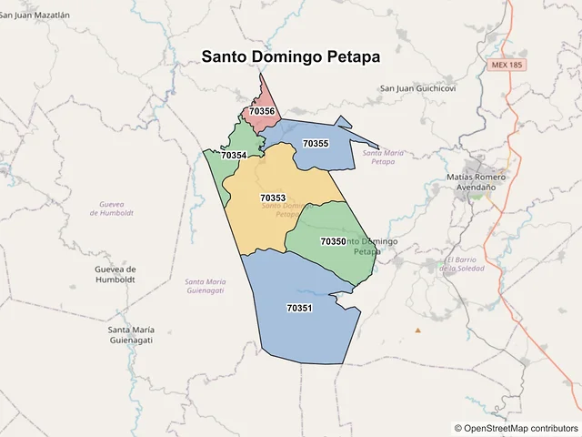 Mapa de códigos postales de Santo Domingo Petapa, Oaxaca