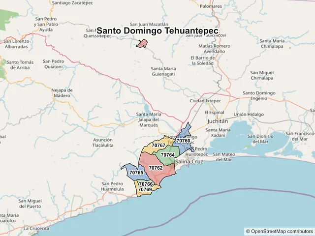 Mapa de códigos postales de Santo Domingo Tehuantepec, Oaxaca