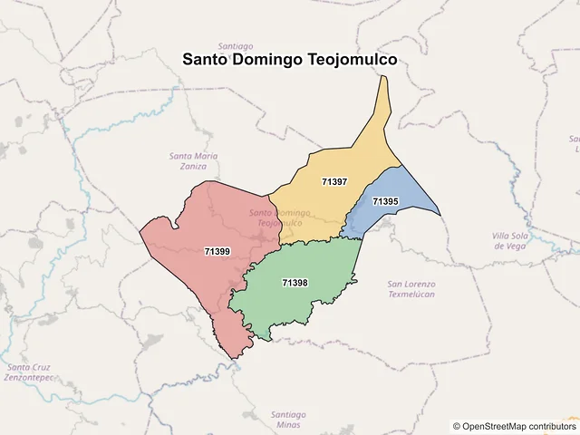 Mapa de códigos postales de Santo Domingo Teojomulco, Oaxaca