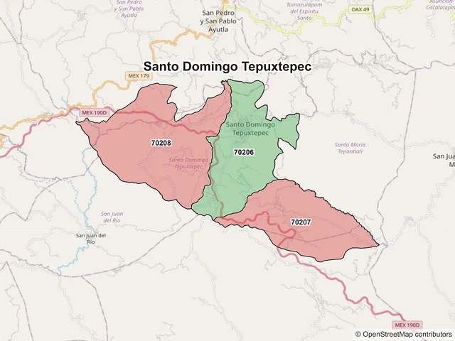 Mapa de códigos postales de Santo Domingo Tepuxtepec, Oaxaca