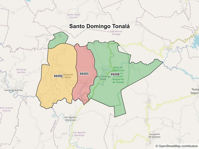 Mapa de códigos postales de Santo Domingo Tonalá, Oaxaca