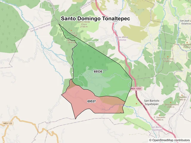 Mapa de códigos postales de Santo Domingo Tonaltepec, Oaxaca