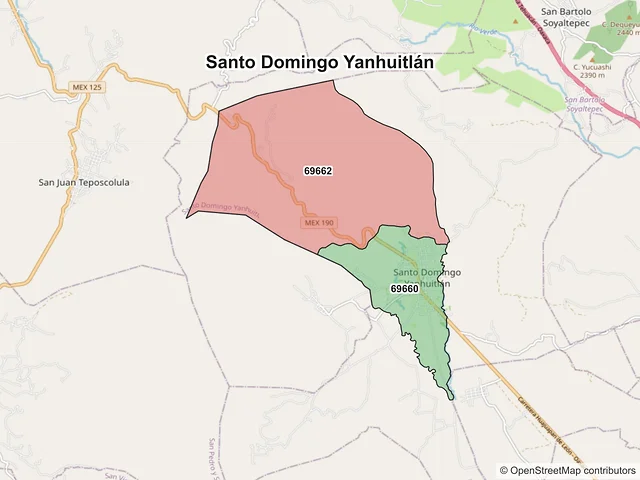 Mapa de códigos postales de Santo Domingo Yanhuitlán, Oaxaca
