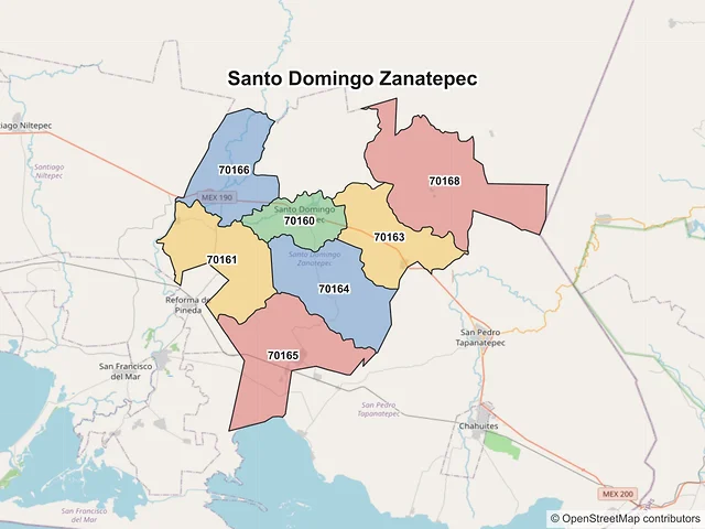 Mapa de códigos postales de Santo Domingo Zanatepec, Oaxaca