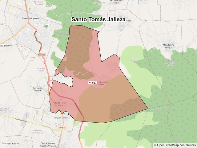 Mapa de códigos postales de Santo Tomás Jalieza, Oaxaca