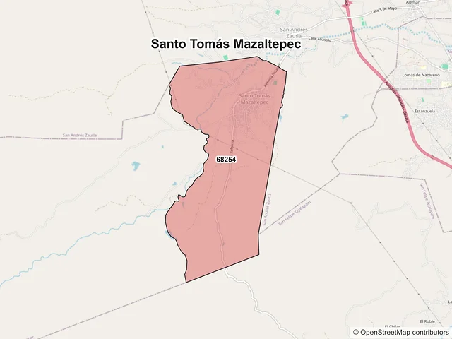 Mapa de códigos postales de Santo Tomás Mazaltepec, Oaxaca