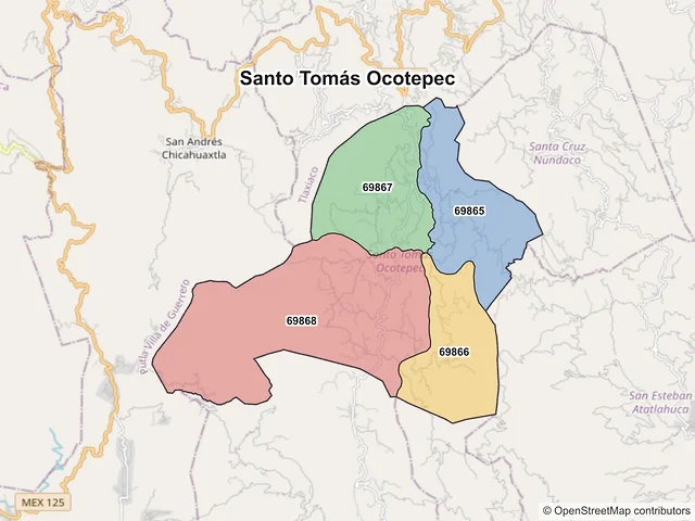 Mapa de códigos postales de Santo Tomás Ocotepec, Oaxaca