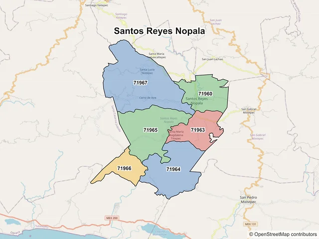 Mapa de códigos postales de Santos Reyes Nopala, Oaxaca