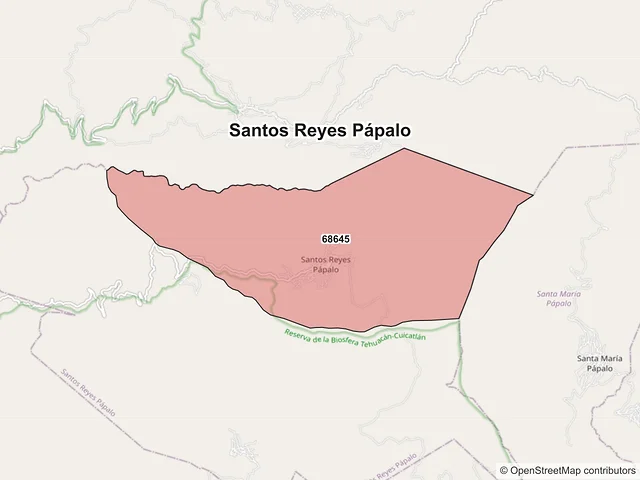 Mapa de códigos postales de Santos Reyes Pápalo, Oaxaca