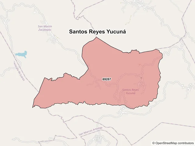 Mapa de códigos postales de Santos Reyes Yucuná, Oaxaca