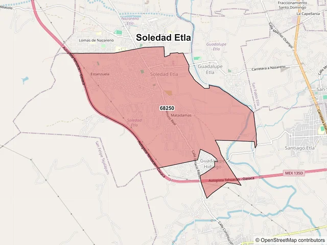 Mapa de códigos postales de Soledad Etla, Oaxaca