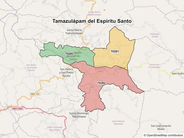 Mapa de códigos postales de Tamazulápam del Espíritu Santo, Oaxaca