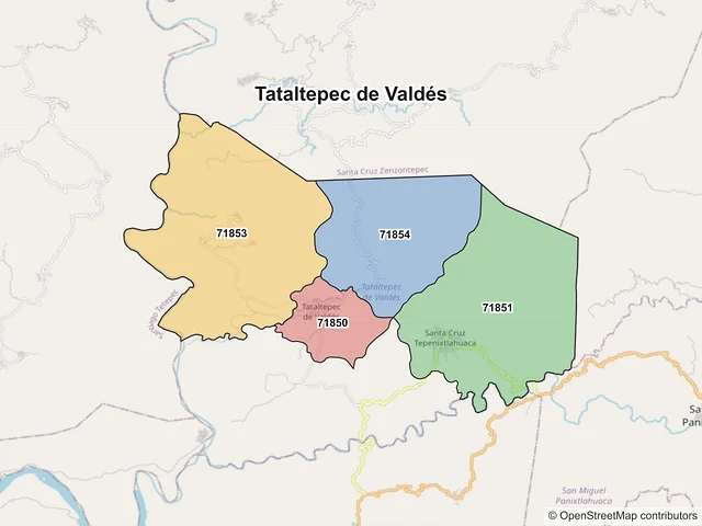 Mapa de códigos postales de Tataltepec de Valdés, Oaxaca