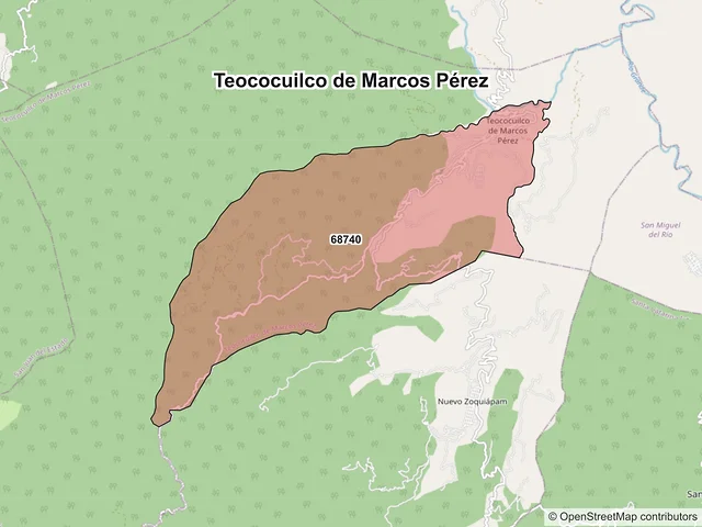 Mapa de códigos postales de Teococuilco de Marcos Pérez, Oaxaca