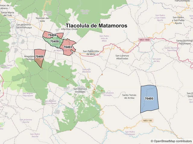 Mapa de códigos postales de Tlacolula de Matamoros, Oaxaca