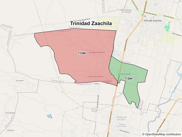 Mapa de códigos postales de Trinidad Zaachila, Oaxaca