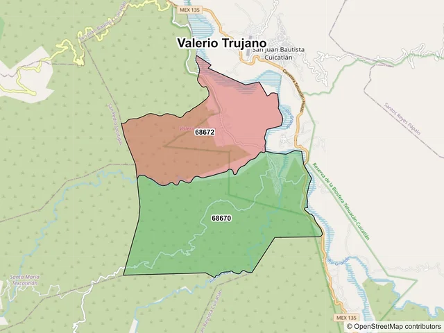 Mapa de códigos postales de Valerio Trujano, Oaxaca