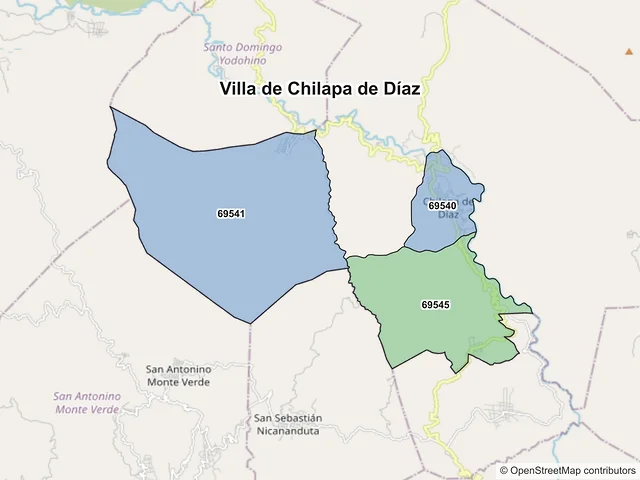 Mapa de códigos postales de Villa de Chilapa de Díaz, Oaxaca
