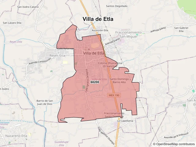 Mapa de códigos postales de Villa de Etla, Oaxaca