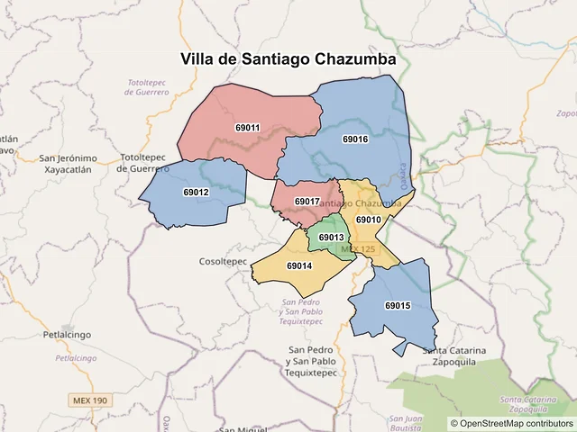 Mapa de códigos postales de Villa de Santiago Chazumba, Oaxaca