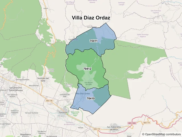Mapa de códigos postales de Villa Díaz Ordaz, Oaxaca