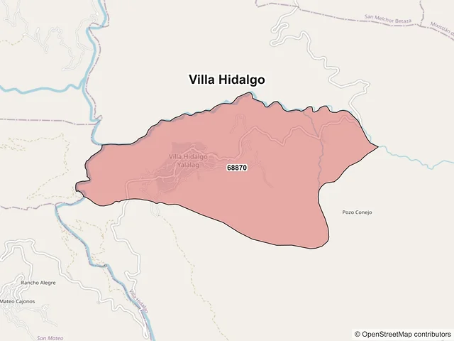 Mapa de códigos postales de Villa Hidalgo, Oaxaca